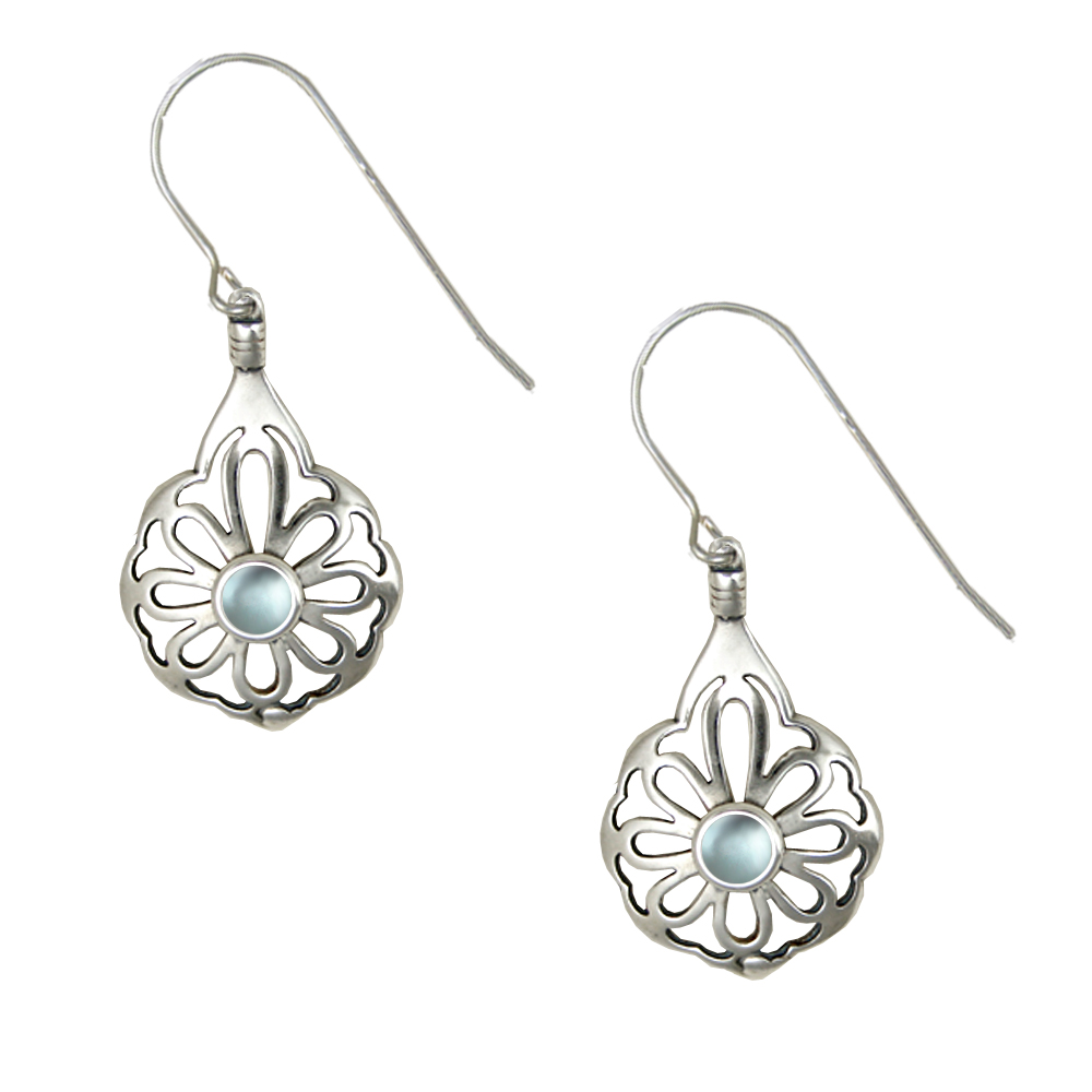 Sterling Silver Drop Dangle Flower Earrings With Blue Topaz